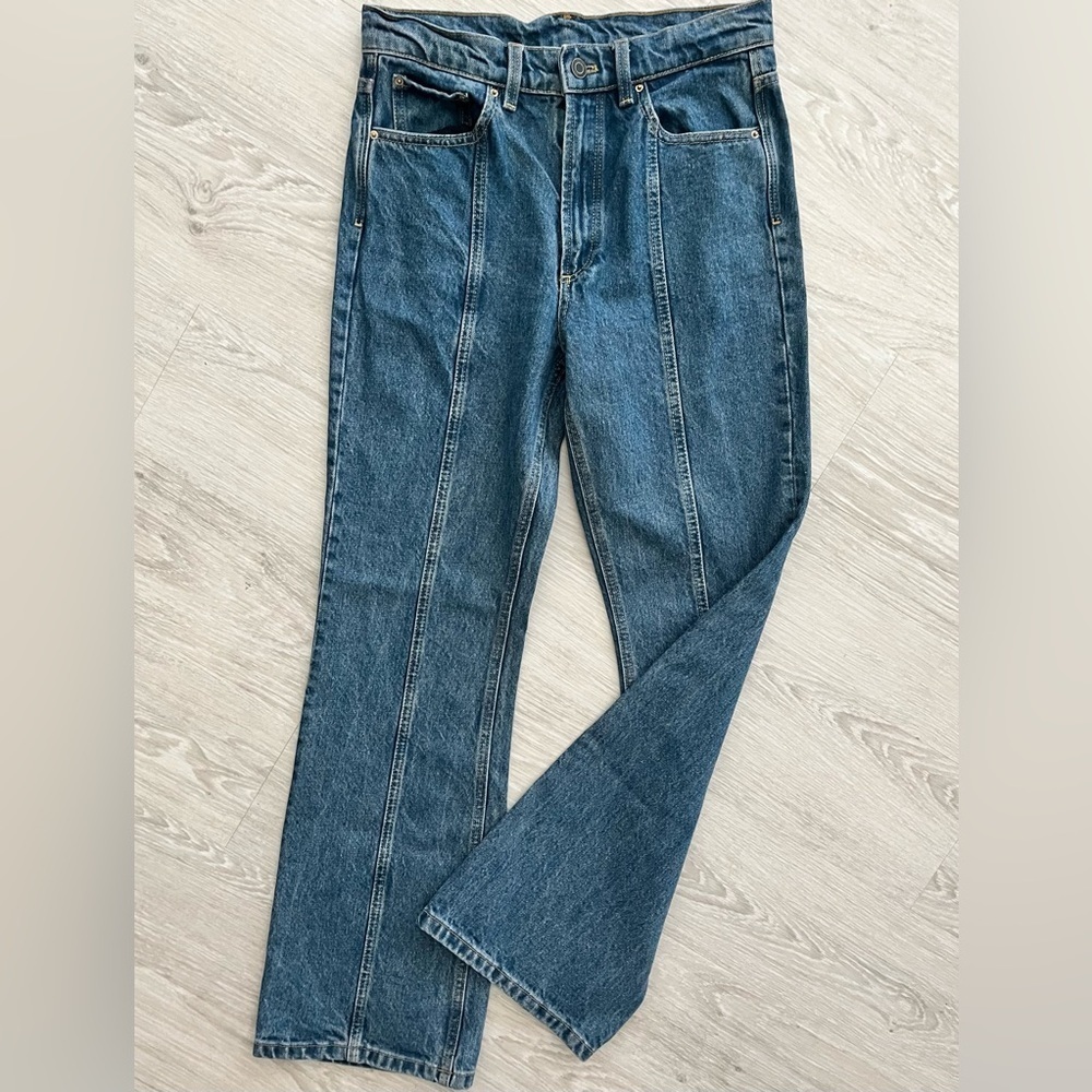 Jeans Massimo Dutti High Waist Stovepipe Seamed Front Med Wash 90s Style 29W - Picture 4 of 12